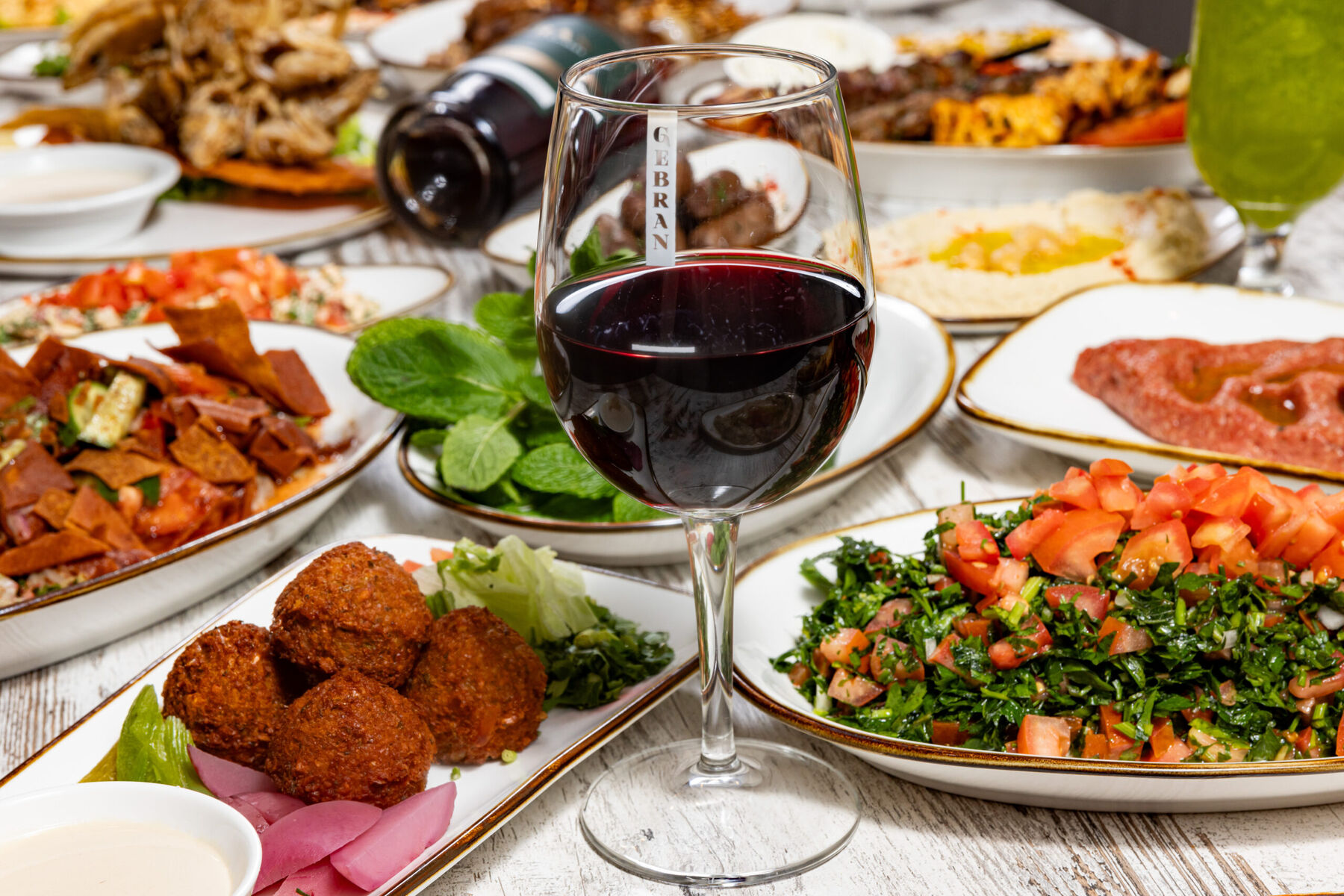 Mezze and wine at Gebran